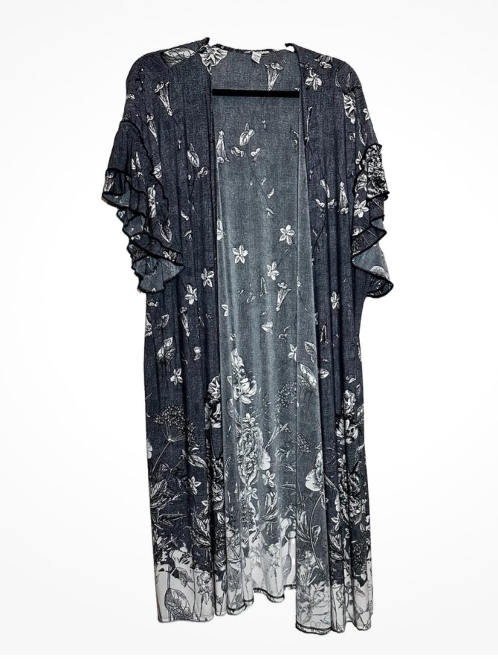 CATO ONE-SIZE OPEN-FRONT BLACK & SILVER KIMONO